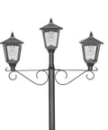 Triple Head Solar Lamp Post Set With Round Planter, Weather Resistant Outdoor Lighting In Black Finish, 100 Percent Solar Powered LED Pathway Lights For Garden And Yard, No Fuss Install