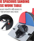 Heavy Duty Bench Belt Sander For Metal And Wood, 1 HP Direct Drive Motor, 4 X 36 Inch Belt And 8 Inch Disc Sander angle adjustment