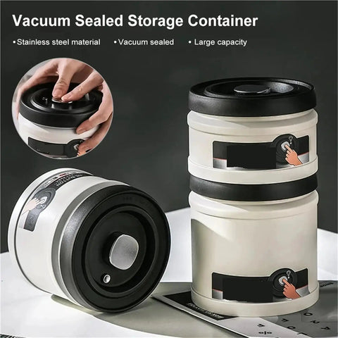 Heavy Duty Glass Storage Jars With Kickass Vacuum Seal Technology That Keeps Coffee Beans And Fresh Grains Crisp Smart Kitchen Organization Containers Are Absolute Game Changers For Pantry Setup, featuring a stainless steel vacuum sealed container with large capacity.