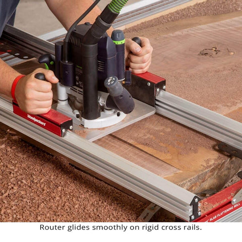 Basic Slab Flattening Mill For Wood Slabs 38.75 By 56.5 Inches USA Made Leveling Jig With Router Sled Rails in use