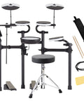 TD-02KV Electronic Drum Set Bundle With Throne, 3.5mm Cable, Drumstick Bag, 1 Pair Of Drumsticks, Polishing Cloth, Mesh Drum Heads