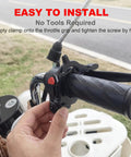 Solid Motorcycle Throttle Cruise Control Lock With Adjustable Abs Mount For 1 2 To 1 5 Inch Tubes installed on motorcycle grip.