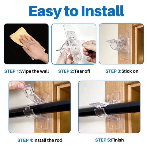 No Sweat Setup Self Adhesive Curtain Rod Holders 6 Pack No Drill Stick On Window Brackets Heavy Duty Nano Gel Transparent Rod Mounts For Dorms Homes And Total Room Glow Ups