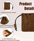 Hardy Cowhide Leather Drawstring Pouch With Vintage Retro Finish Designed For Hauling Your Daily Grind Essentials Travel Toiletries And Quick Pocket Stash, showcasing drawstring design and soft lining.