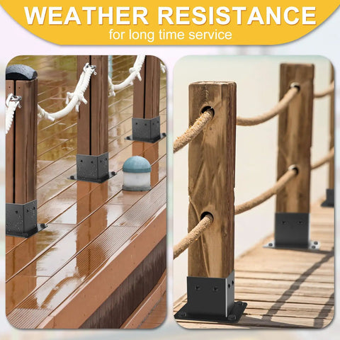 4x4 Post Base Set Of 4 Heavy Duty Steel Brackets With Black Powder Coat Post Anchors For Decks Porches Railings And Pergolas Inner Size 3.5 By 3.5 Inches Built Tough For Sturdy Support