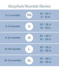 Size chart of Wearable Baby Blanket Sleep Sack For Safe Sleep And Cozy Nights, 100 Percent Cotton Swaddle Transition Bag