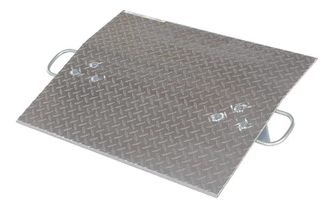 Built Different Aluminum Dock Plate For Two Wheel Hand Trucks 500 Lb Load Rating Loading Bridge Ramp 24 By 30 Inch, smooth surface with handles.
