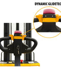 Close-up of dynamic glidetech controls on Heavy Duty Fully Electric Wide Leg Pallet Stacker With 3307 Pound Load Capacity And 130 Inch Lift Height.