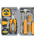 24 Piece Home DIY Tool Kit for Household Office and Garage Repair Small Hand Tool Set with Storage Case in Bright Yellow, open