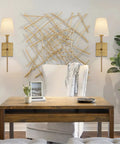 Gold Linen Wall Sconce Dimmable On Off Dimmer Modern Bathroom Vanity Light with fabric shade in cozy living room setting