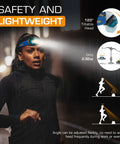 Person running at night wearing Two Pack Rechargeable Headlamp Set With White Red Green Lights Memory Mode And Five Modes 120 Degree Adjustable Beam