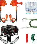 Pro Grade Tree Climbing Spikes Set With Alloy Steel Spurs And Adjustable Cowhide Leather Straps, arborist gear displayed