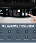 Super Compact Portable Washing Machine Grey Fully Automatic Top Load Washer control panel displaying ten wash modes.
