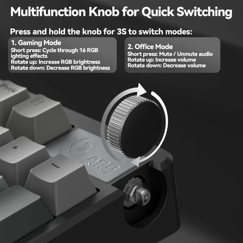 Top Shelf Triple Mode Wireless Gaming Mechanical Keyboard With Full Number Pad And Slick Volume Knob for easy mode switching.