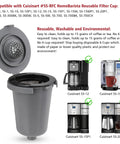 Reusable Filter Cup For Cuisinart HomeBarista Coffee Makers, Compatible With SS-RFC Series, Dark Gray, 2-Pack, shown upright with open lid.