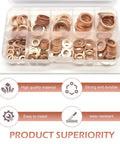 Copper Crush Washers Set, 200-Piece Metric Gasket Kit for Oil Drain Plugs, 9 Sizes From M5 To M14, Rustproof and Heat-Resistant