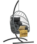 Egg Chair With Stand For Indoor And Outdoor Use, Hanging Rattan Wicker Swing Chair With Cushion, 300 Lb Weight Capacity, Ideal For Porch, Garden, Balcony, Patio Or Bedroom, Gray
