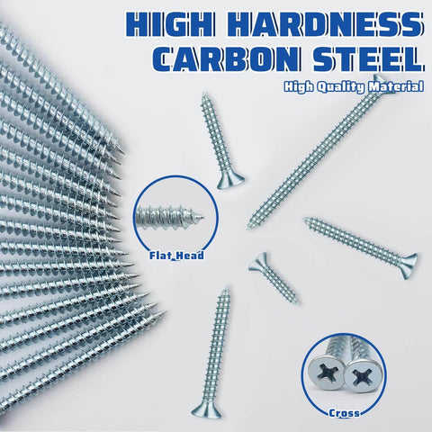 140 Piece Size 6 By 2 Inch Wood Screws Set Carbon Steel High Hardness Phillips Flat Head Rust Resistant Galvanized Finish displayed