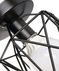 Close-up of Dope Industrial Semi Flush Mount Ceiling Light featuring a sick black cage design with a white bulb inside.