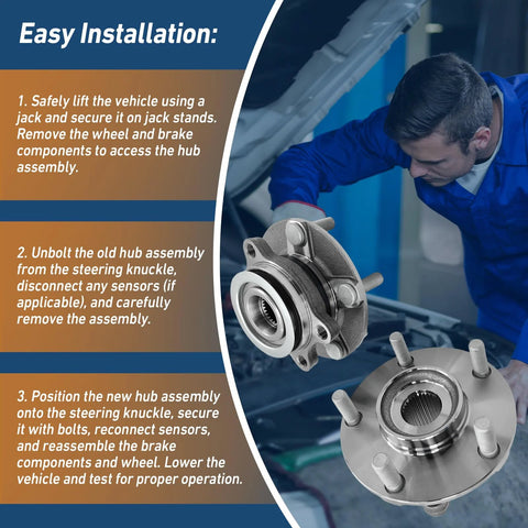 Mechanic installing 2 Pack Front Wheel Bearing And Hub Assembly Fits Nissan Rogue 2008 2013 Rogue Select 2014 2015 Sentra 2007 2012