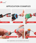 6 Piece Deutsch Pin Removal Tool Kit for DT DTP DTM HDP20 HD30 DRC Series Connectors Pin Extractor Tools shown in use on various connectors.