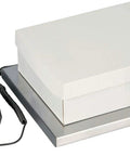 Portable Shipping Scale With 400 Lb Capacity Hella Accurate Electronic Bench Scale Built Tough For Warehouse Hustle with cardboard box on platform.