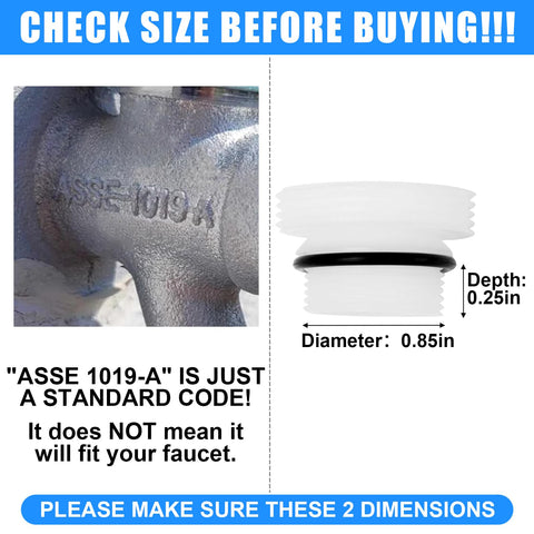 Diagram showing Easy Install Vacuum Breaker Repair Kit For Outdoor Sillcock Valves with dimensions and ASSE 1019-A marking