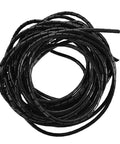 Slick Black Spiral Cable Wrap Tube Ten Meter Cord Manager for PCs and Home Office Setup rolled up, showcasing its flexible design.