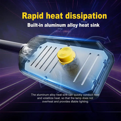 Close-up of 20-Inch LED Gooseneck Work Light with aluminum alloy heat sink for rapid heat dissipation, built for steady use.