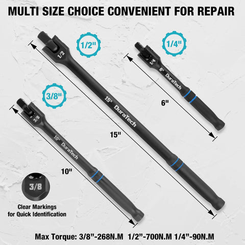 Image of Badass Heavy Duty Breaker Bar Set With Premium Chrome Alloy Build And Durable Black Phosphate Coating showing various sizes.