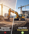 Worksite Ready Detachable Side Shield Safety Glasses With Sharp Polarized UV400 Lenses Featherlight TR Frame Protective Eyewear Built Tough For The Daily Grind In Slick Matte Black comparison of polarized lenses in a construction setting