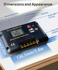 30A Solar Charge Controller With Bluetooth And Dual USB Ports For 12V And 24V Systems showing dimensions and ports placement.