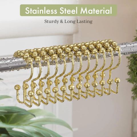 Gold Shower Curtain Hooks Rings 12 Pack Double Glide Stainless Steel Rust Resistant on shower rod