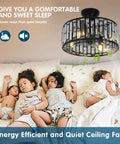 Sleeping children under an 18 Inch Bangin Farmhouse Caged Industrial Ceiling Fan With Lights Whisper Quiet Motor Remote Control