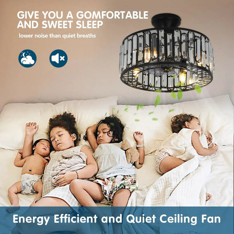 Sleeping children under an 18 Inch Bangin Farmhouse Caged Industrial Ceiling Fan With Lights Whisper Quiet Motor Remote Control