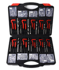 Top Notch 261 Piece Thread Repair Kit With Self Tapping Inserts And Essential Tools For Fixing Stripped Screws On Cars Trucks And Heavy Machinery Without Any Pro Skills Needed, open case with metric and UNC inserts