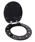 Deluxe Resin Maui Decorative Elongated Toilet Seat With Slow Close And No Slam Chrome Hinges Coastal Shells Theme Open View