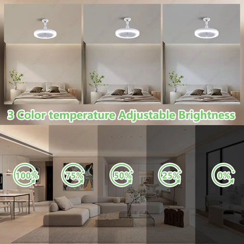 Ceiling Fan With Light And Remote, 2800 Lumens LED Light Bulb Fan, Screw In E26/E27 Small Ceiling Fan With Light shown in three lighting settings