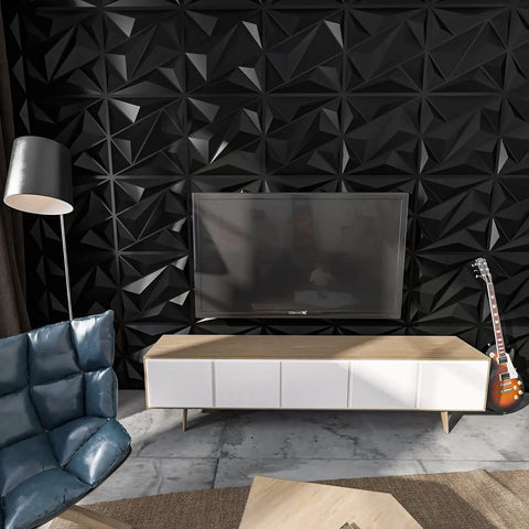 Black Diamond PVC 3D Wall Panel Set For Interior Decor Large 19 7 By 19 7 Inch Textured Diamond Panels Pack Of 12 Tiles Quick Install