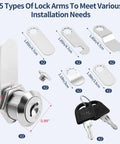 5/8 Inch Alloy Cam Locks With Keys Keyed Alike For Mailbox, Toolbox, Pickup Truck And RV Compartments Two Pack Kit showing lock options and keys.