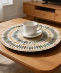 13.4 Inch Round Mother Of Pearl Lazy Susan With Dot Blue Shell Design Hella Smooth Rotating Turntable Tray with cup and saucer