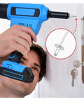Man using Large Flange Aluminum Blind Rivets Set For Quick Fixes Pop Rivet Kit 4.8mm Diameter 16mm Grip on door