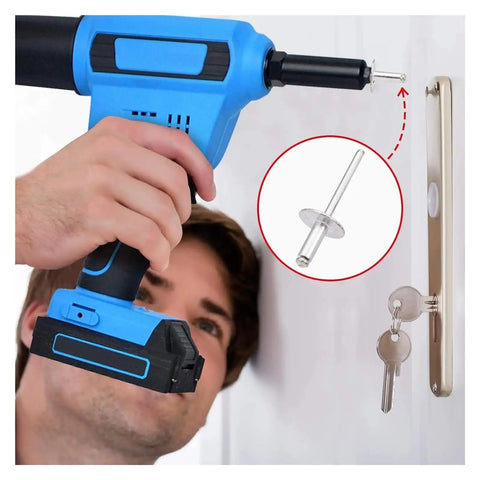 Man using Large Flange Aluminum Blind Rivets Set For Quick Fixes Pop Rivet Kit 4.8mm Diameter 16mm Grip on door