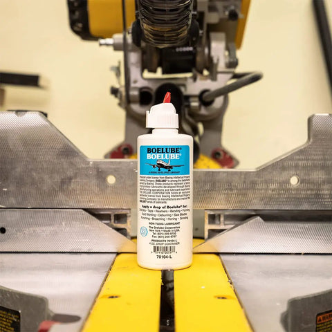Pro Grade Heavy Duty Multi Use Liquid High Performance Industrial Lubricant For Minimum Quantity Lubrication MQL In Machining And Cutting Tool Applications, Delivers Fine Droplets Or Spray To Reduce Friction At The Edge, Clear 4 Oz Drop Bottle in industrial setting.
