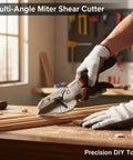 Versatile Miter Shear Cutter With Ten Blades Pro Grade Adjustable 45 To 135 Degree Angles Durable Steel Tool cutting wood trim on workbench