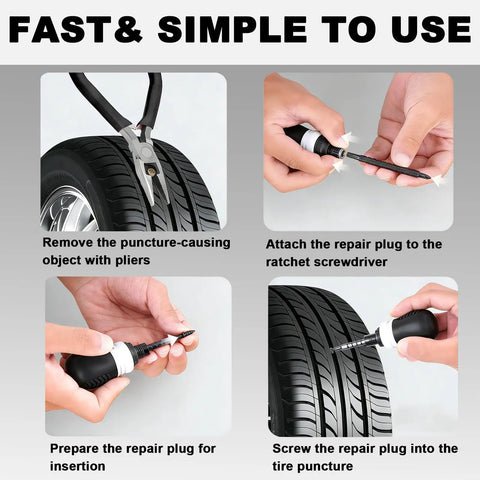 20 Piece Tubeless Tire Repair Kit With Screw In Rubber Nails And Heavy Duty Pliers Solid No Fuss Emergency Roadside Patch For Cars Trucks And Motorcycles Straight To The Fix, steps for tire repair.
