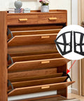 Double Layer Shoe Cabinet Hinges Kit With Four ABS Hinge Units And Twenty Installation Accessories; shown in wooden shoe rack setup.