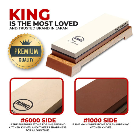 Image of Whetstone Starter Set With 1000 6000 Grit For Ultra Sharp Knives Made In Japan, featuring dual-sided stone on a base.