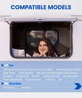 Young woman peeking out from RV window, showcasing compatibility for Pretty Sweet 12 Inch Gas Strut Lift Support.