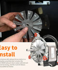 Hands holding part of Replacement Combustion Blower Motor for Pellet Stoves and Inserts Fits P43 P61 P68 XXV Accentra